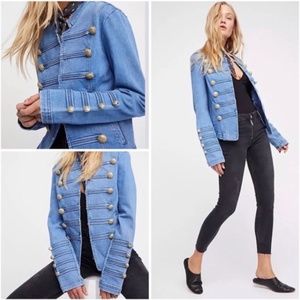 Free People Fitted Military Denim Jacket Small